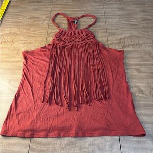 Express Women's Rust Macramé Fringe Halter Tank